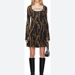 Versace Black and Gold Fit and Flare Mini Dress